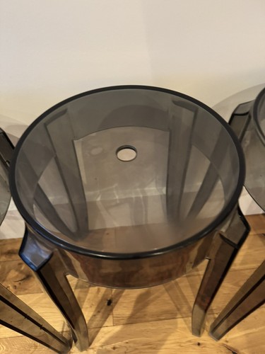 Ghost Style Plastic Low Stools | 45 Cm | Smoke Grey X4 Pre loved Stacking - Picture 8 of 16