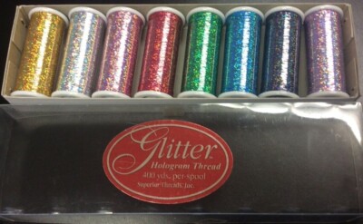 GLITTER HOLOGRAM THREAD PACK BY SUPERIOR THREADS - 8 SPOOLS @ 400YDS PER SPOOL