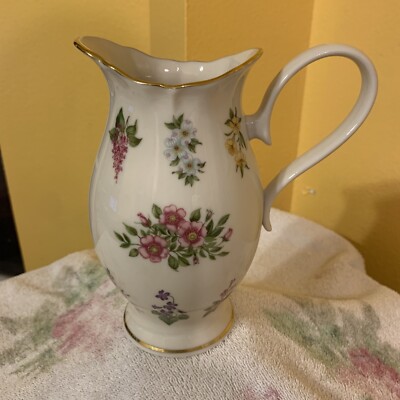 Retro Lenox~The Constitution~Fine Ivory China 8  Pitcher w/Flowers~Dated 1992