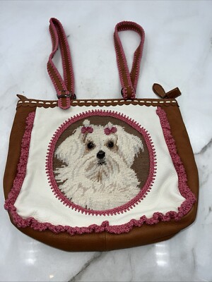 Isabella Fiore Leather Purse Brown sabella Fiore  Dog Needlepoint Crochet