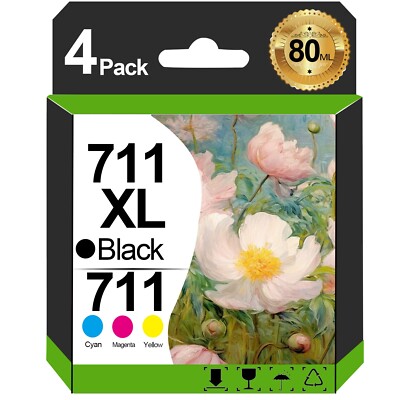 4 Pack  711XL Ink Cartridge Compatible for DesignJet T100 T120 T125 T130 T520