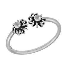 Sweet Two Flowers Open Ended .925 Sterling Silver Ring-9