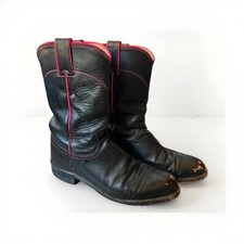 Vintage 90s Justin Roper Boots Black  Pink Pull On Cowgirl Western Stage 7.5