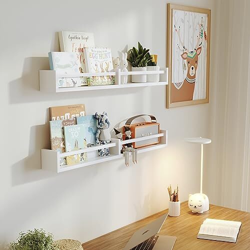 Estanterías blancas para guardería, 32 pulgadas, estantes flotantes para guardería - Juego de 3 - Libro - Imagen 4 de 7