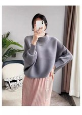 Pleated Please Pleats Style Pleated Top Stand Collar and Batwing Sleeve