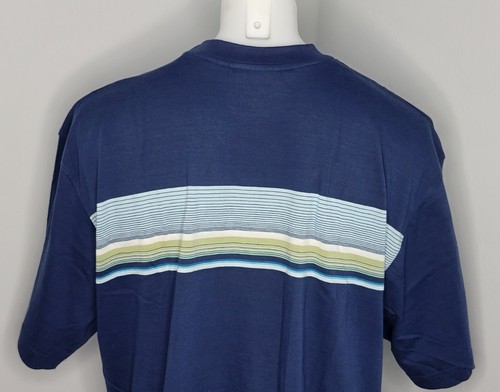 On The Brink Vintage 90s Mens Blue Striped Chest T-Shirt Size XL - Picture 4 of 5