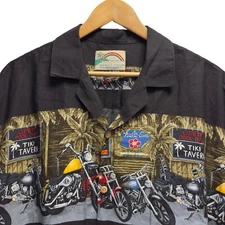 Paradise Found Men's Size L Hawaiian Shirt Vtg Rayon Motorcycle Tiki Tavern Bar