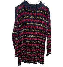 Vintage Donna Livingston Mock Neck Chenille Sweater Size L  I Love  Valentines