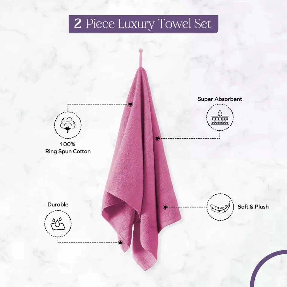 6-12 Pack Wholesale Pink Luxury Bath Towels Set Combed Cotton 27x54 Inch 500GSM - Image 2 of 4