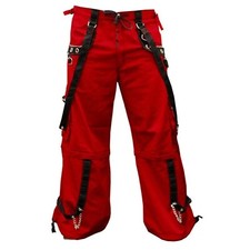 Men's Gothic Pants Cyber Chains Trousers Punk Rock Split Leg Trip Red Goth Pants