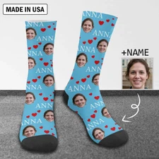 Custom Socks Personalized Print Name and Photo Crew Socks Wife Girlfriend Gift
