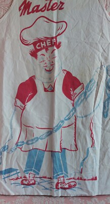 *1950s/60s Vintage MASTER CHEF BBQ Grilling APRON Great Graphics Fast Shipping*
