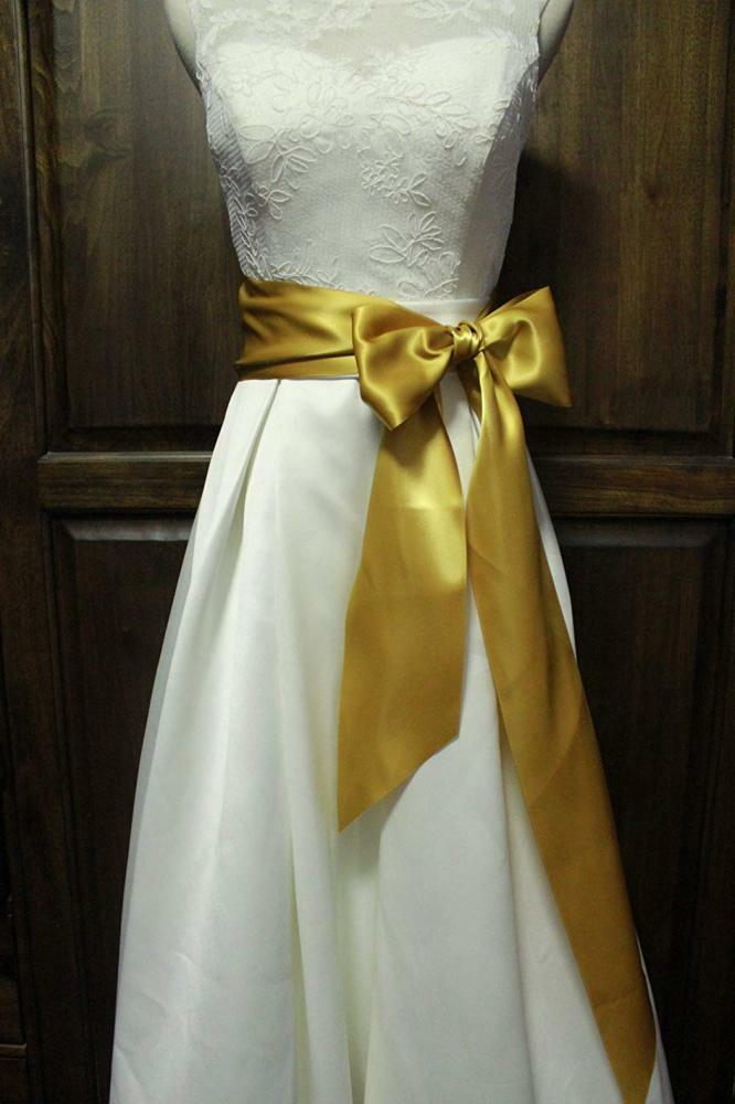 4'' Wide 90" Long Simple Ribbon Sash for Formal Wedding Dress Belts, Gold |  eBay