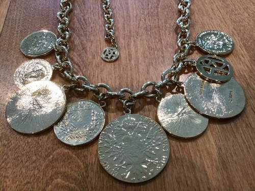 AUTHENTIC VTG BEN AMUN SIGNED 24 GP LG EUROPEAN FAUX HEAVY COINS 18” NECKLACE - Picture 7 of 12