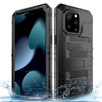 For iPhone 15 14 13 12 11 Pro Max Metal Waterproof Case with Screen Protector