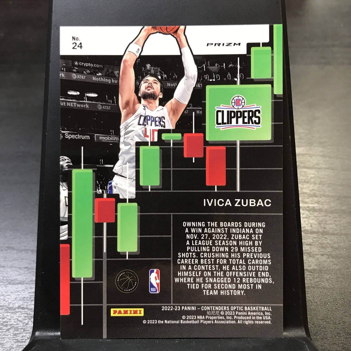 2022-23 Panini Contenders Optic Silver Prizm Ivica Zubac 24 Los Angeles  Clippers