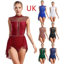 UK Women Dresses Lyrical Costume Contemporary Dance Dress Sleeveless Dancewear