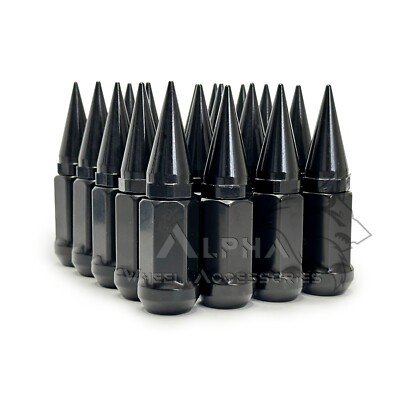 20 Black 12x1.5 JDM Spiked Racing Lug Nuts Spikes For Conical