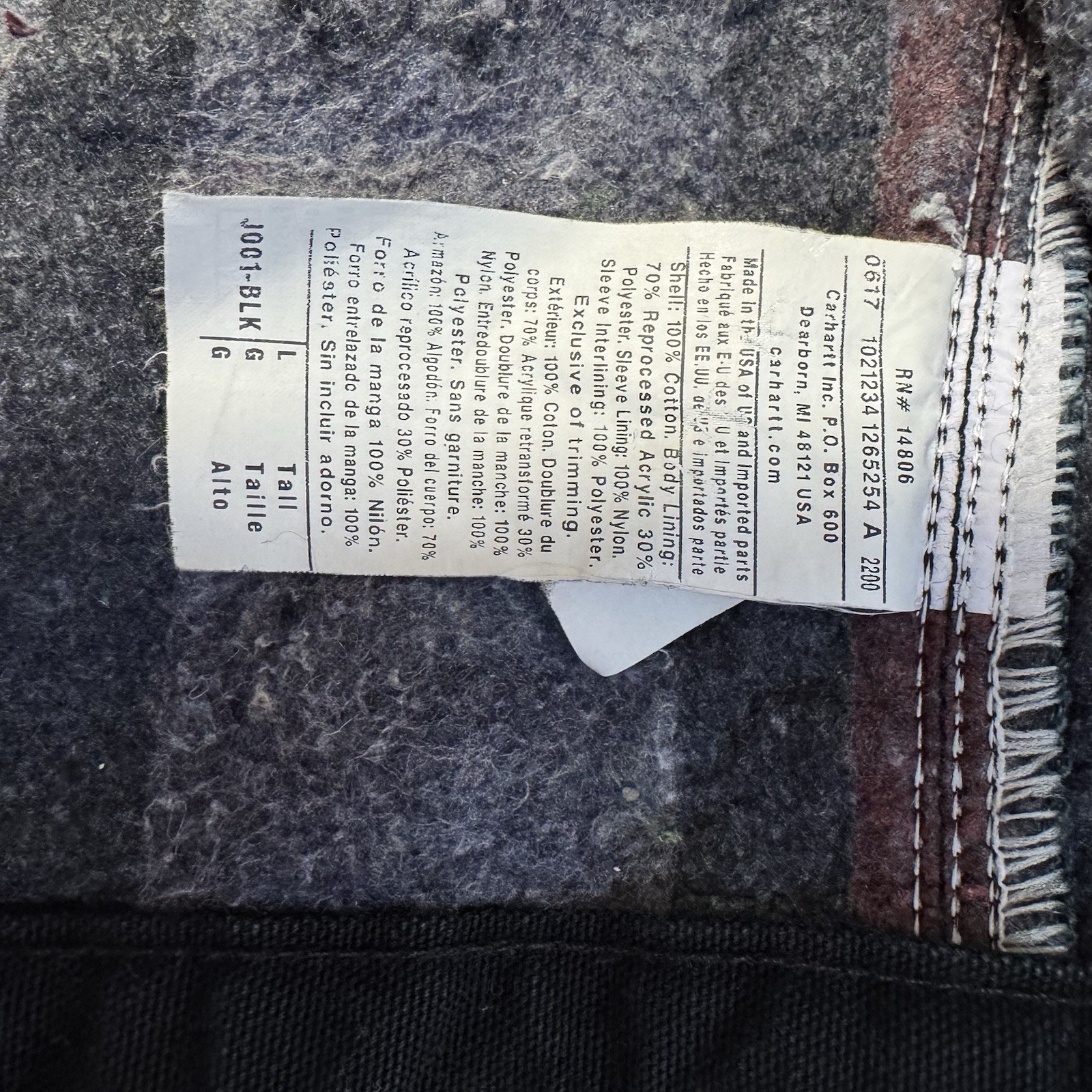 Y2k Carhartt J001-BLK Blanket Lined Detroit Size Large Tall thumbnail 4