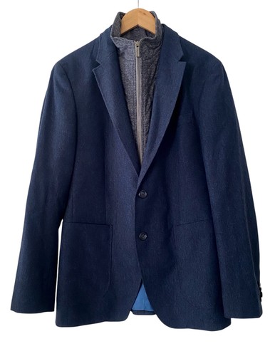 TOMMY HILFIGER Herren Blazer Sakko dunkelblau tailliert abnehmbarer Einsatz Größe 40