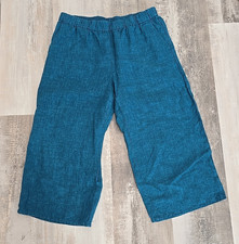 LKNW - Eileen Fisher 100 Organic Linen Wide Leg Crop Pull On Blue Pants Sz PL
