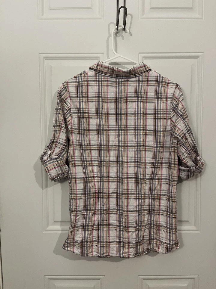 Blusa abotonada 100 % algodón relatividad media para mujer Foto 2 de 4