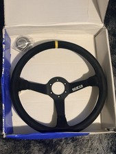 Sparco 350mm Suede Racing Steering Wheel Yellow Center Stripe 6-bolt Open Box
