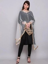 Handmade Women's Net Dupatta with Beads and Stones Chunni For Party Wear
