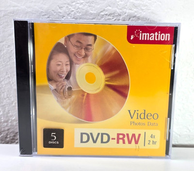 Imation DVD-RW 5 Pack 4x 4.7GB 2HR Jewel Cases New Sealed Video Photos Data