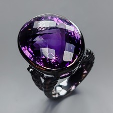 Handmade 32ct Natural Amethyst Ring 925 Sterling Silver Size 8.5 /R434181