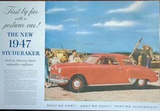 1946 Studebaker Post Wwll Print Ad Red Car With Fighter Airplane