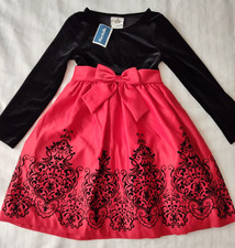 Rare Editions Girls Party Dress Black Velvet  Red Satin Skirt Size 8