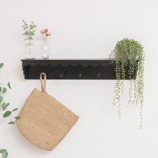Black Painted Scalloped Edge Coat Peg Rail Hooks with Shelf - 100cm