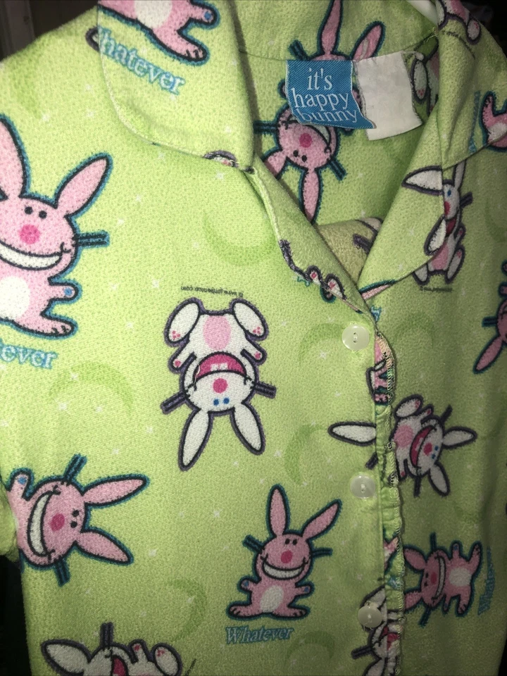 It’s Happy Bunny “Whatever” 2Pc Pajama Pant Set Youth 4-5 Vintage Jim Benton Y2K - Image 2 of 4