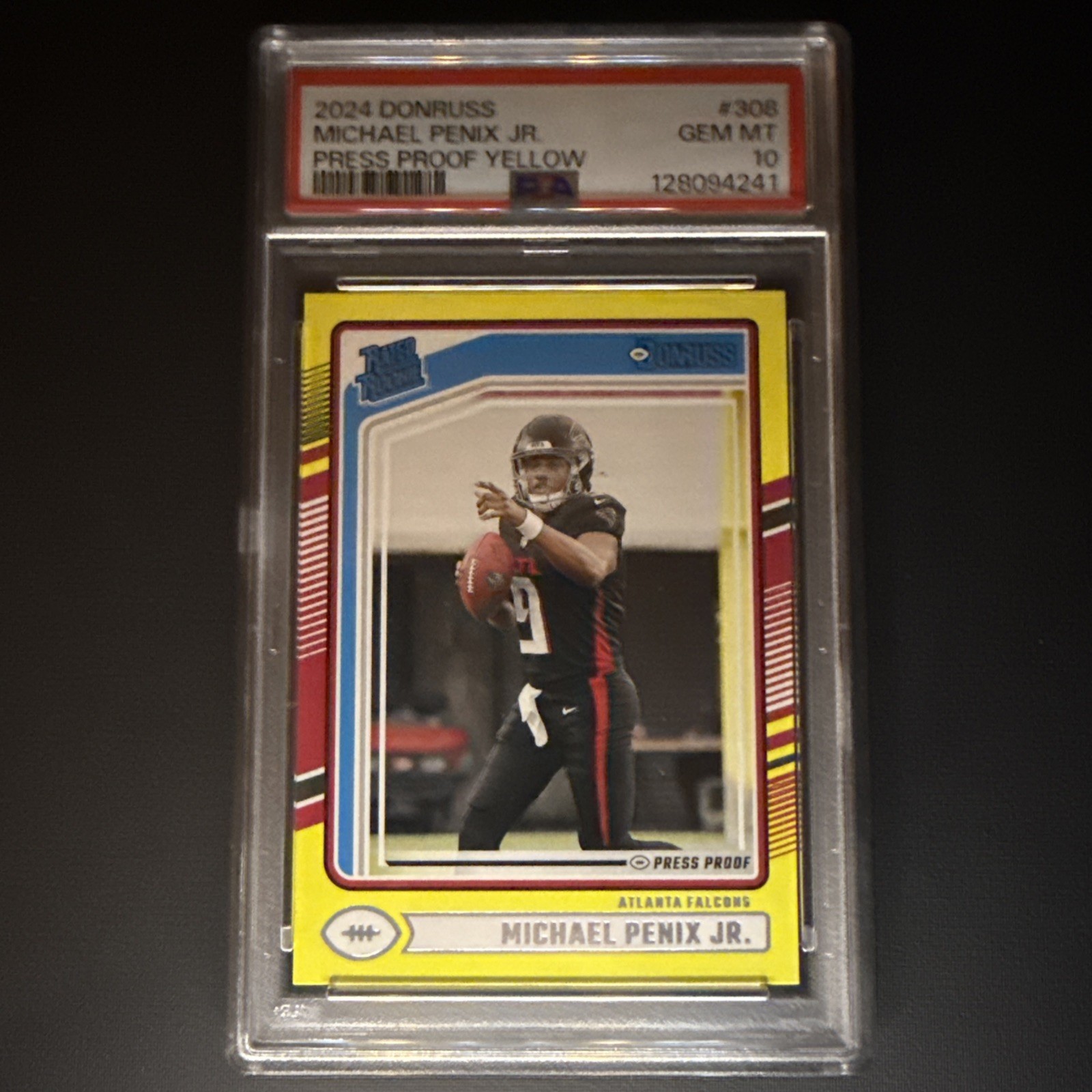 2024 Panini Donruss Michael Penix JR Rated Rookie Press Proof Yellow PSA 10
