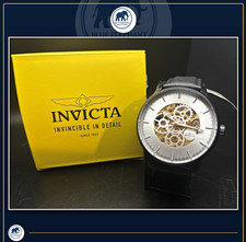 Invicta Objet D’Art 70031 Automatic Skeleton Black Leather Watch New 44.5mm