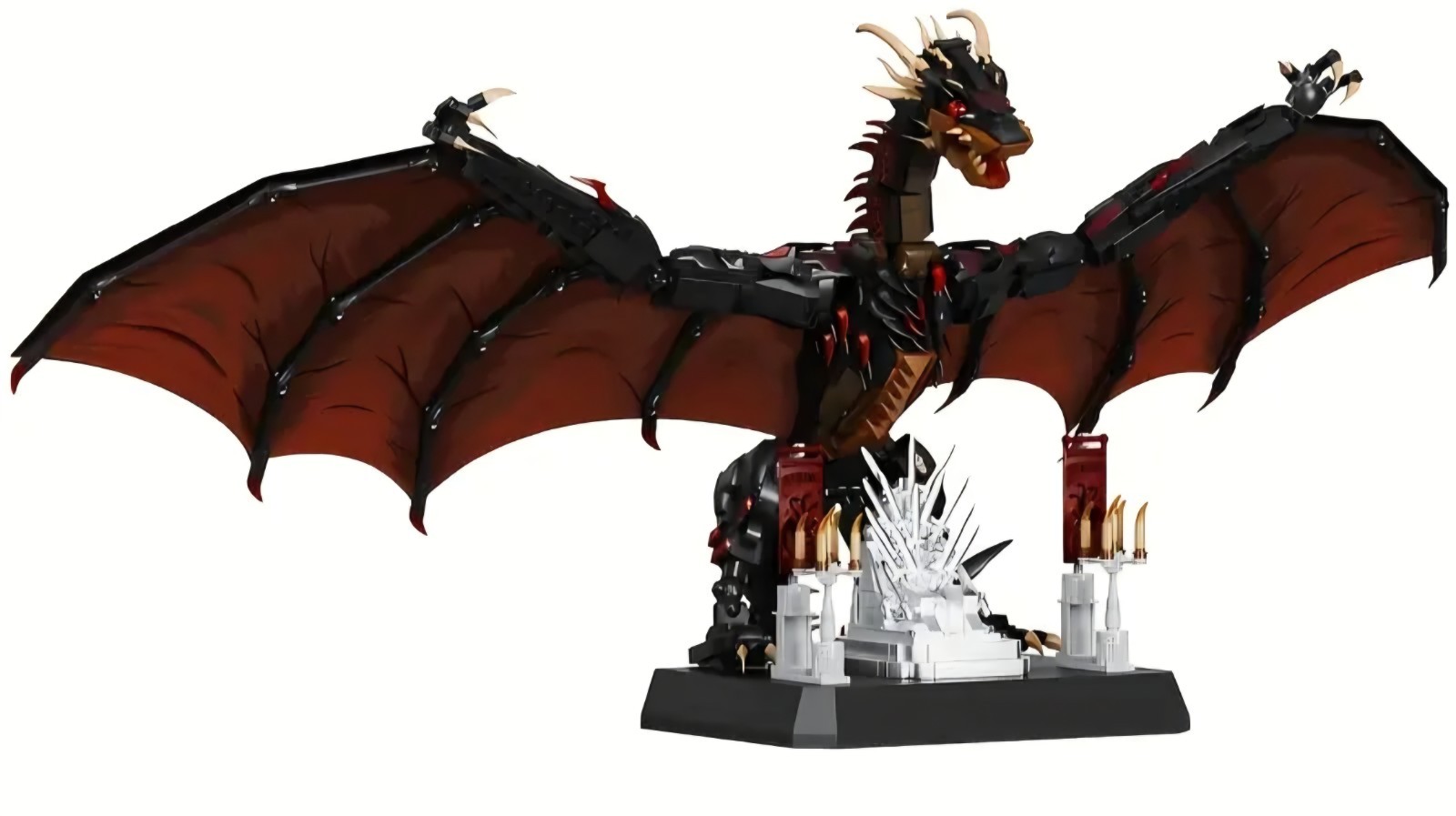 Dragon géant noir articulé de 80 cm figurine de 1800 pièces modèle 99003 avec trône royal