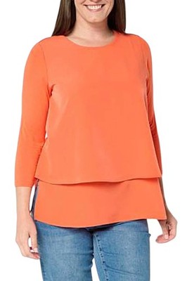 DG2 by Diane Gilman Womens MixedMedia 3/4 Sleeve Easy Top in Orange Sz XS