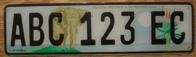 SINGLE EASTERN CAPE PROVINCE, SOUTH AFRICA  LICENSE PLATE -ABC 123 EC - ELEPHANT