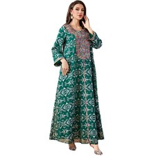 Embroidered Abaya Dubai Caftan Dress Arabic Women Muslim Robe Evening Prom Gown
