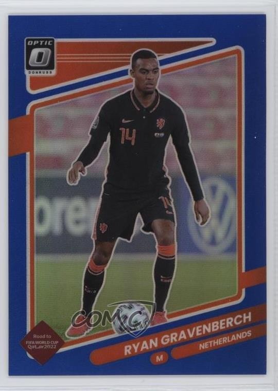 2021 Panini Donruss Road to Qatar Optic Blue Prizm 28/99 Ryan Gravenberch 14tf