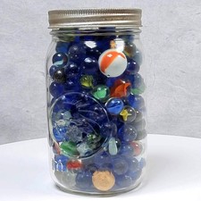 Vintage Glass 210 Marbles Collection in Mason Jar Assorted Colors