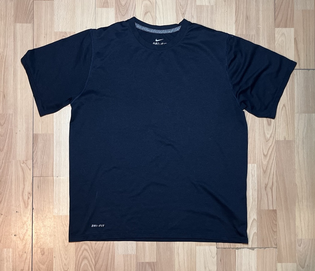 Nike T Shirt Mens Large Black Short Sleeve Dri Fit Logo Crewneck Lightweight