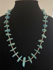 Long Chunky Navajo Blue Turquoise Heishi Shell Sterling Silver Bead Necklace