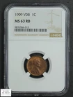 1909 VDB Red-Brown Lincoln Wheat Copper Cent 1C NGC MS 63 RB