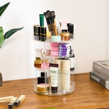 3-Tier 360  Rotating Acrylic Makeup Organizer Clear Cosmetic Storage Carousel