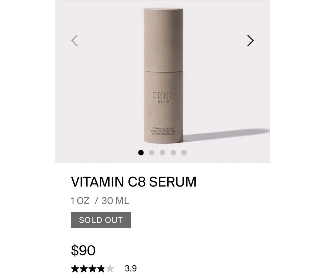 $90 SKKN by Kim Kardashian Vitamin C8 Serum Ethyl Ascorbic Acid 1