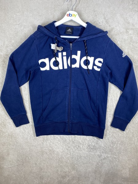 adidas Hoodie Zip Up Jumper Size M Womens Blue Logo Long Sleeve Casual Sports