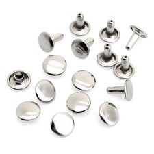 50 Sets Silver Leather Double Cap Rivet 9mm Cap x 8mm Post Tubular Metal Stud