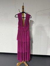 Magenta Layered Sleeveless V-Neck Long Gown Solid Women's Dress